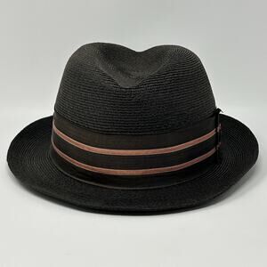 Vintage 50s 60s Dobbs Straw Fedora Hat Brown Ribbon Bow Hagedorn Co Size 6 1/2